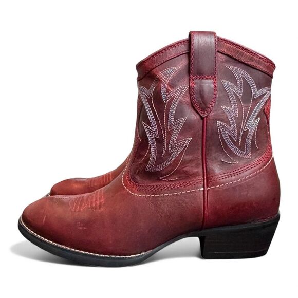 Ariat Billie Retro Red Leather Western Ankle Boots Zip Womens Size 7 B NWOB - Picture 3 of 10
